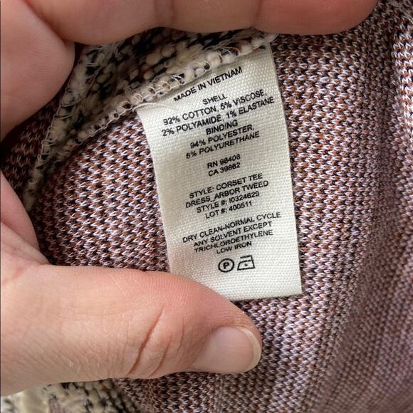 Theory Corset Tee Arbor Tweed Dress Gray and Cream Sheath Midi Dress Sz 12 - Picture 8 of 9